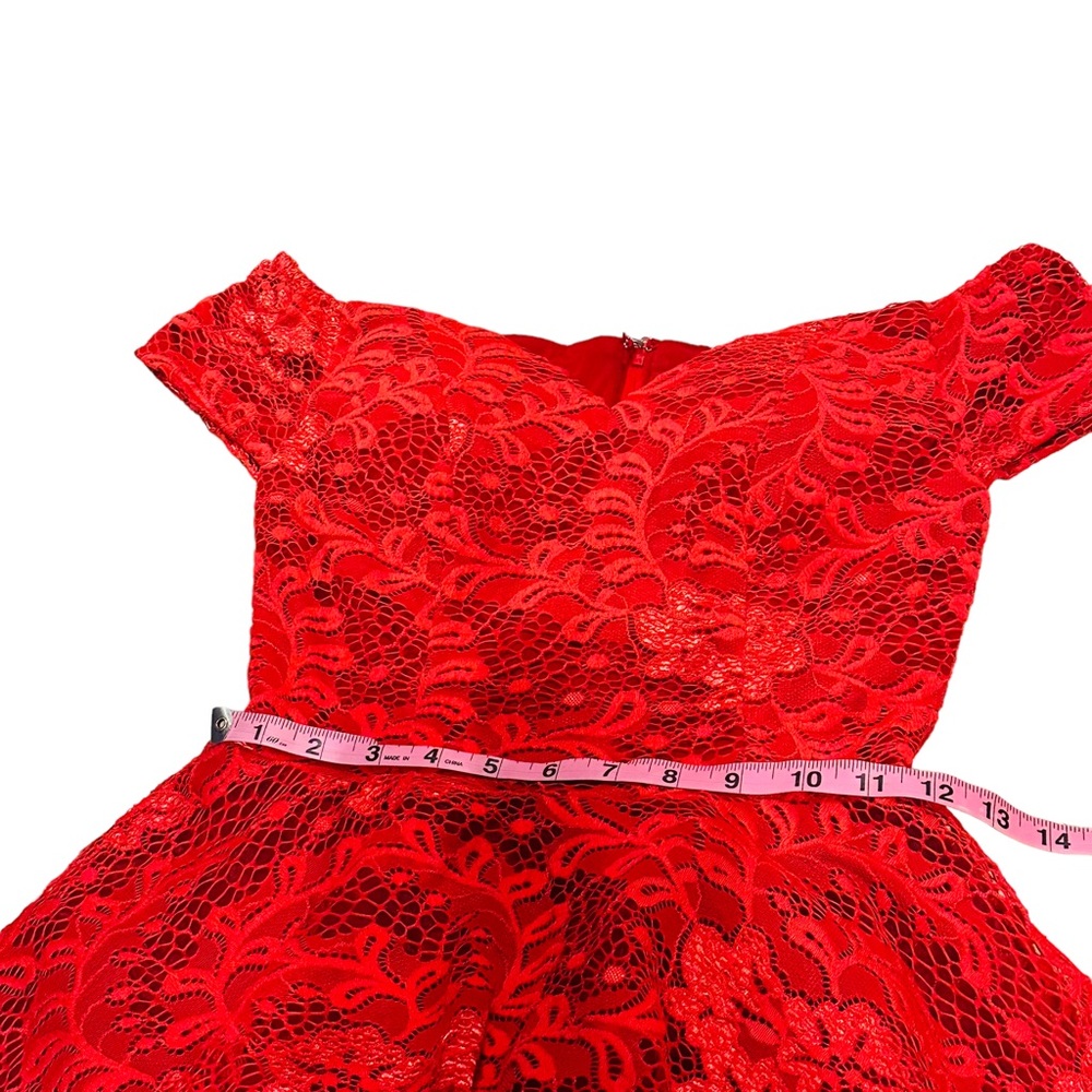 Off-Shoulder Red Lace Party Dress - Picture 13 of 16